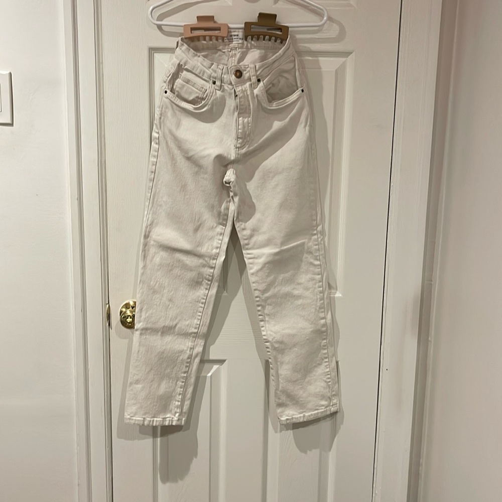 cotton on stretch straight leg cream jeans